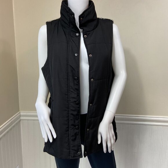 Bass Black Puffer Vest with Knit Back, M - Picture 2 of 16